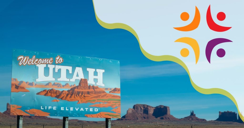 Welcome to Utah sign featuring scenic red rock formations and a blue sky, symbolizing Medicaid unwinding and healthcare changes in Utah.